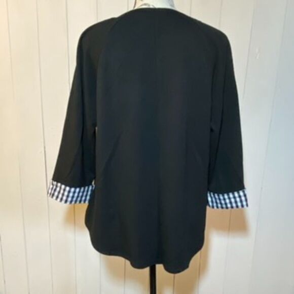 Apt. 9 Three-Quarter Sleeve Black Top with Gingham Detail (Size Large) - Picture 2 of 5